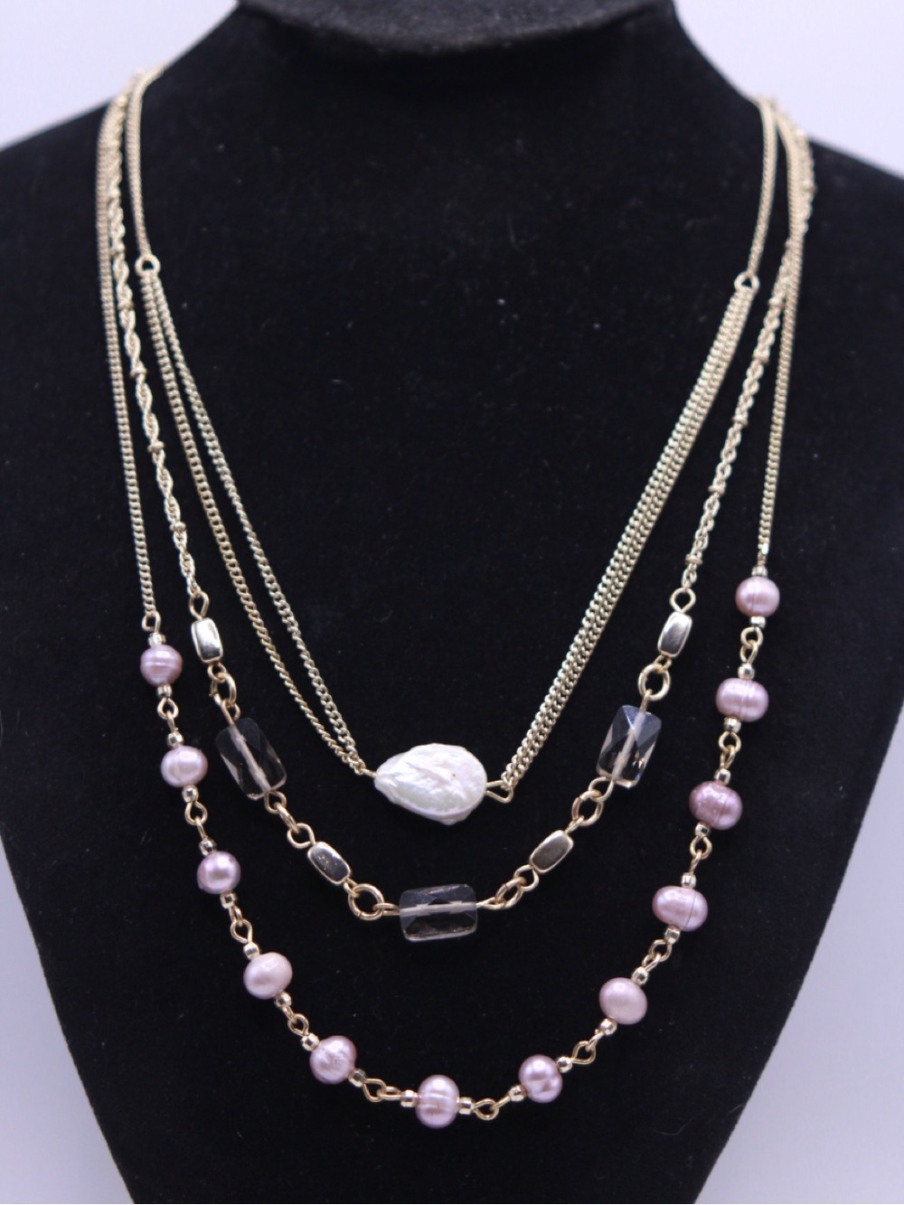 White House Black Market Gold-Tone Multi-Strand Lavender Pearl Necklace
